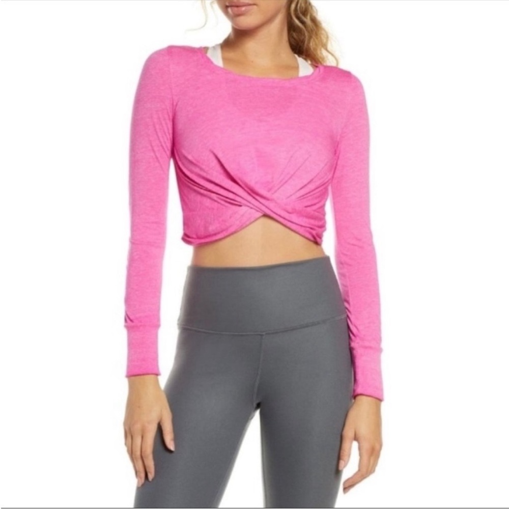 Free People Undertow Crop Tee Hot Pink Criss Cross Pullover, NWOT, S